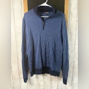 Brooks Brothers Sweater Mens XL Blue Extra Fine Merino Wool 1/4 Zip Pullover 316